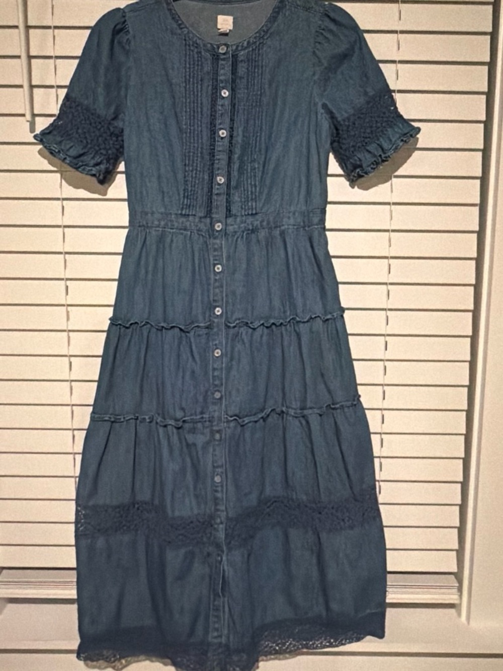 GAP Blue Denim Button-Front Midi Dress